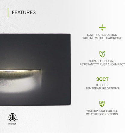 ASD Lighting LED Step Light Horizontal 3W 120V CCT Selectable 3000/4000/5000K Dimmable Black ETL 4pack