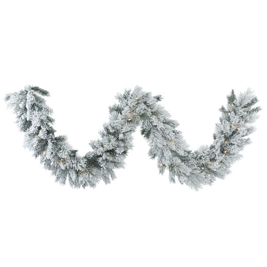 Vickerman 9' Flocked Castle Pine Artificial Christmas Garland Clear Dura-lit Incandescent Mini Lights