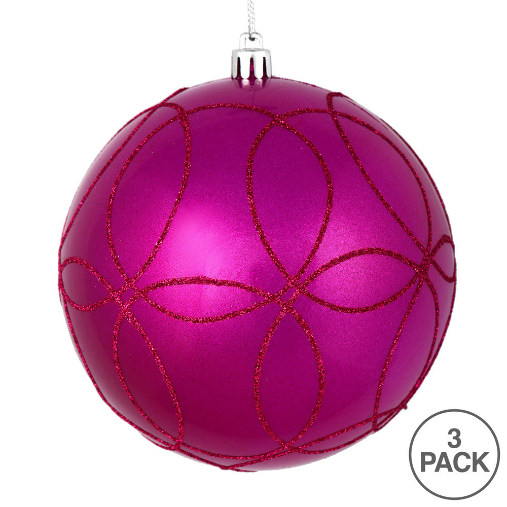 Vickerman 6" Fuchsia Candy Ornament with Circle Glitter Pattern 3 per Bag