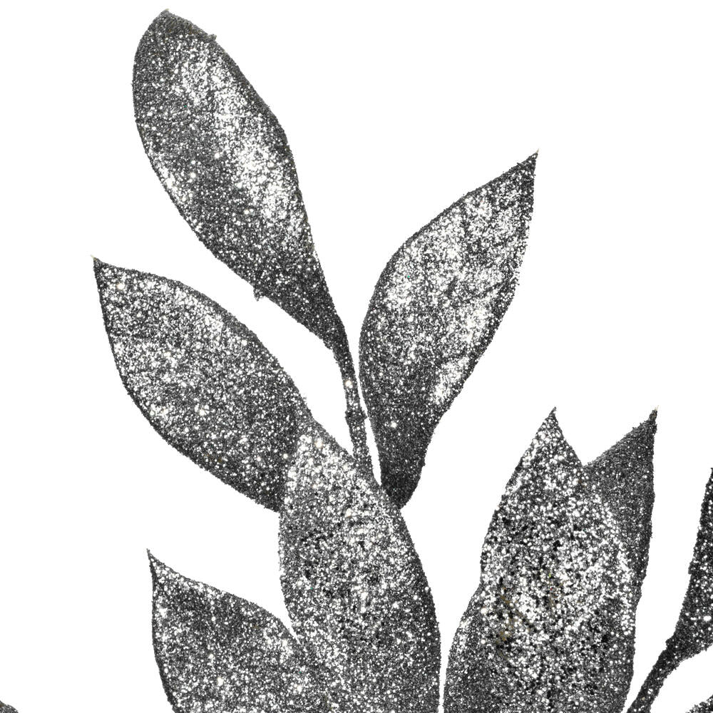 Vickerman 22" Pewter Glitter BayLeaf Artificial Spray 12 per bag.