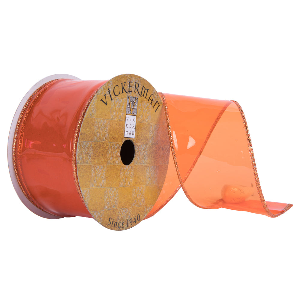 Vickerman 2.5" x 10 Yards Tangerine Transparent PVC Christmas Ribbon