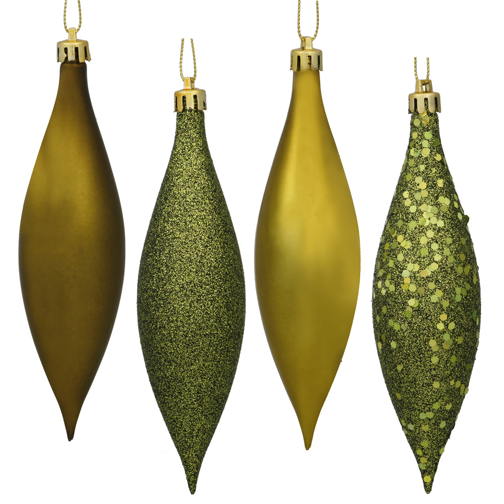 Vickerman 5.5" Olive Finial Drop Christmas Ornament Assorted 4 Finish 8 per Pack