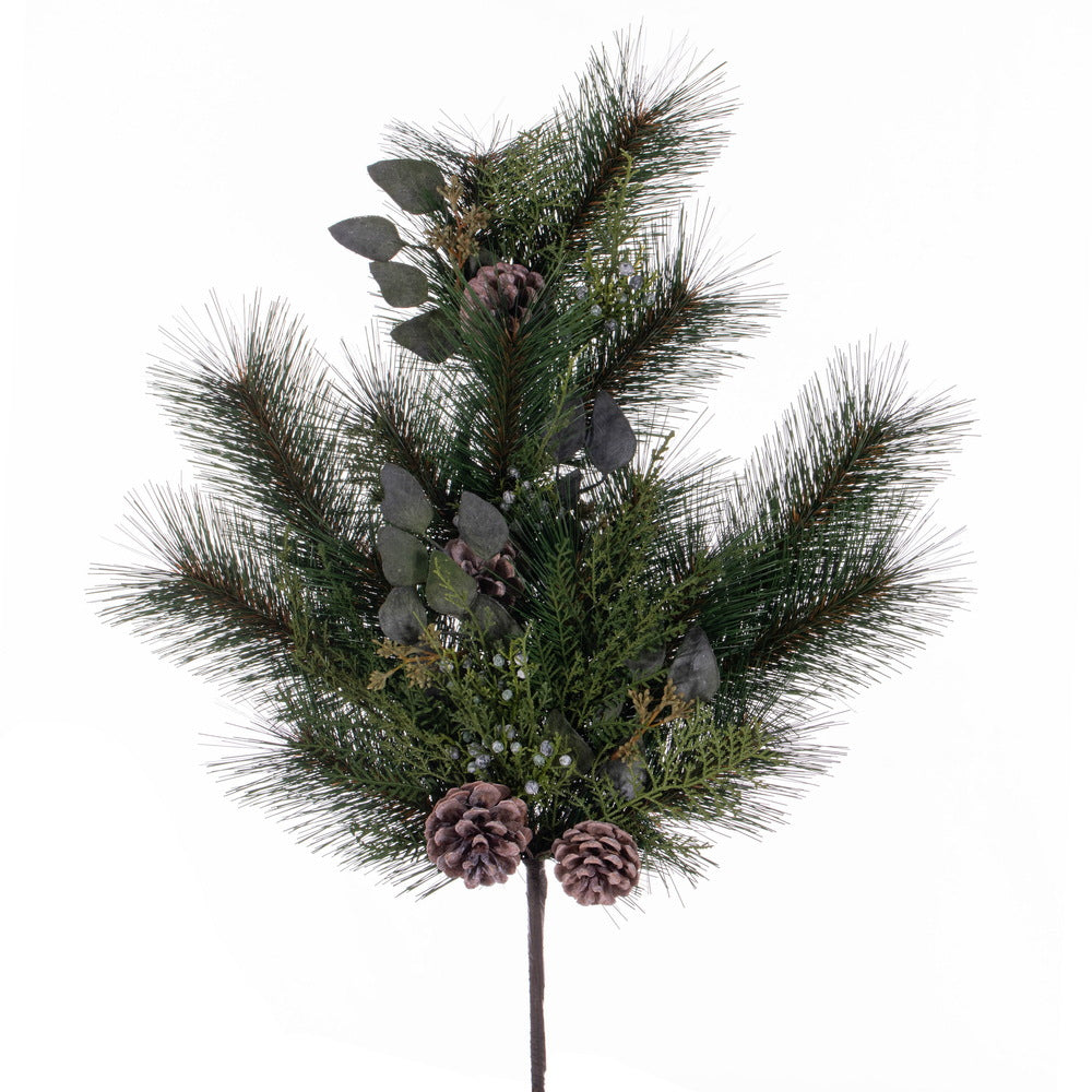 Vickerman 26" Artificial Long Leaf Pine with Seeded Cedar Eucalyptus Foliage and Pinecones Spray