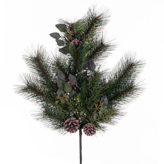 Vickerman 26" Artificial Long Leaf Pine with Seeded Cedar Eucalyptus Foliage and Pinecones Spray