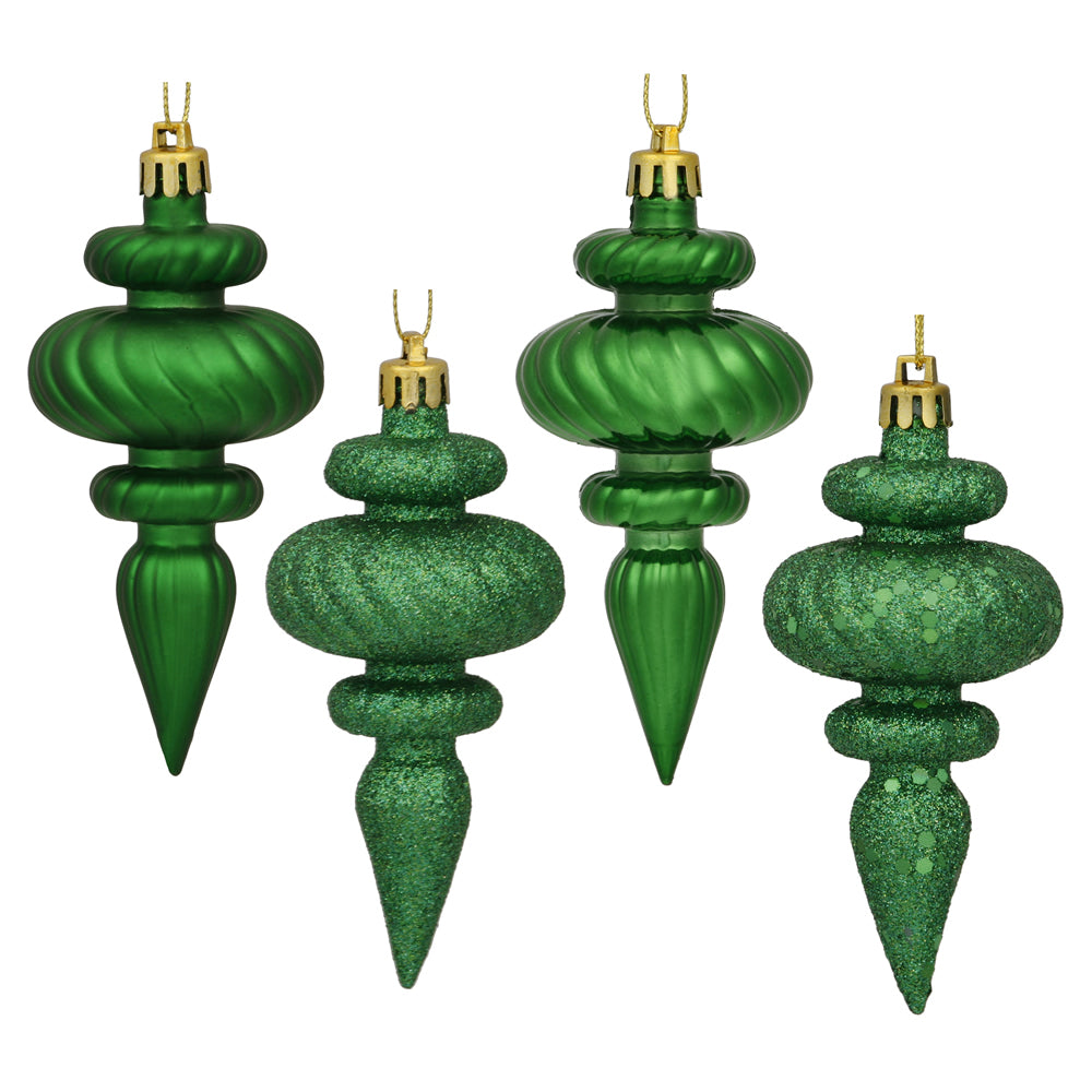 Vickerman 4" Green 4-Finish Finial Ornament 8 per Box