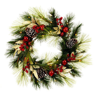 Vickerman 24" Artificial Christmas Wreath Battery Operated Warm White Lights