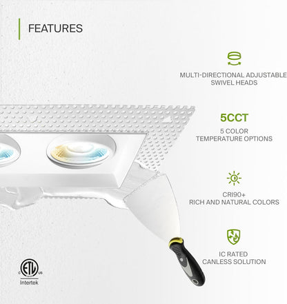 ASD Lighting LED Trimless Combo Downlight 2 heads 3.5inch 30W 120V Triac 2700/3000/3500/4000/5000K White ETL