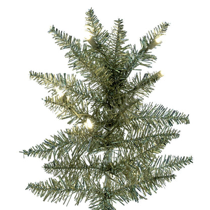 Vickerman 7.5' Champagne Tinsel Fir Slim Artificial Christmas Tree Warm White Dura-lit LED Lights