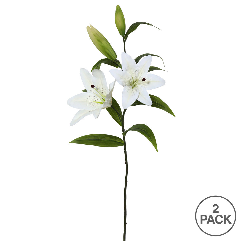 Vickerman 32" Artificial White Real Touch Tiger Lily Stem Pack of 2