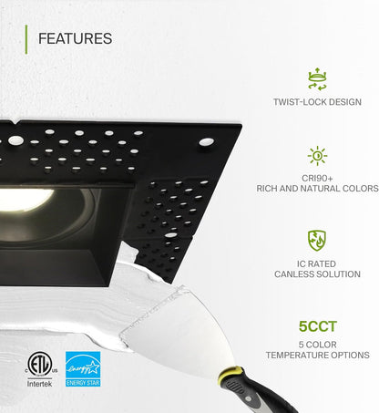 ASD Lighting LED Trimless Downlight Square 4inch 15W 120V Triac 2700/3000/3500/4000/5000K Black ETL Energy Star