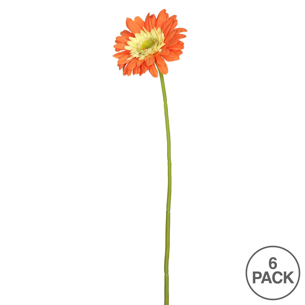 Vickerman 21" Artificial Orange Gerbera Daisy Stem 6 per Bag
