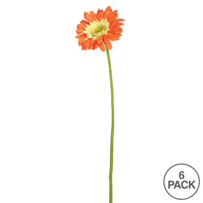 Vickerman 21" Artificial Orange Gerbera Daisy Stem 6 per Bag