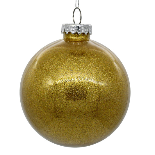 Vickerman 6" Clear Ball Christmas Ornament with Honey Gold Glitter Interior 4 Pieces per bag