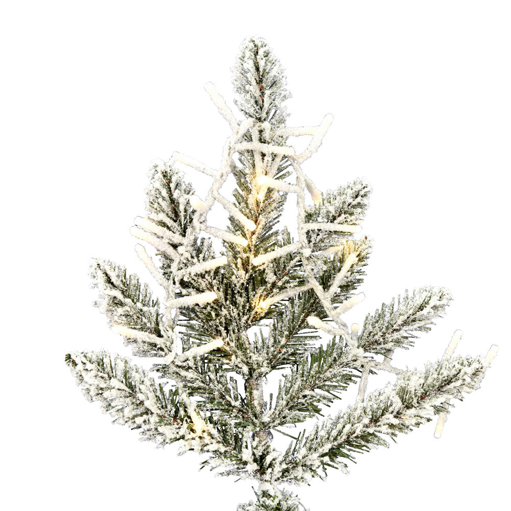 Vickerman 7.5' x 43" Flocked Stratton Pine Artificial Christmas Tree Low Voltage LED Warm White Wide Angle 3mm Lights