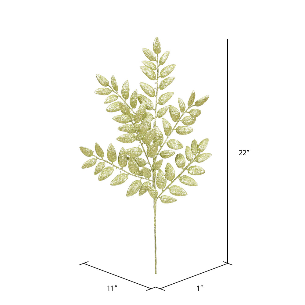 Vickerman 22" Lime Glitter Honey Locust Artificial Christmas Spray. Includes 6 sprays per pack.