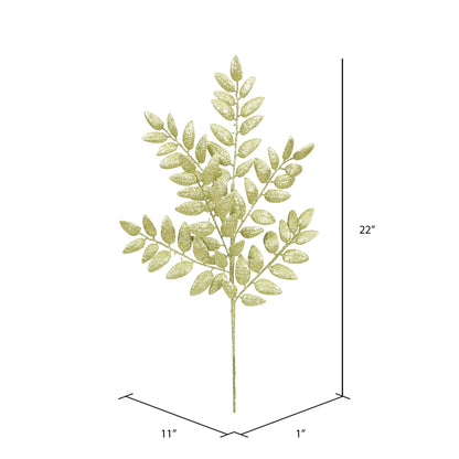 Vickerman 22" Lime Glitter Honey Locust Artificial Christmas Spray. Includes 6 sprays per pack.