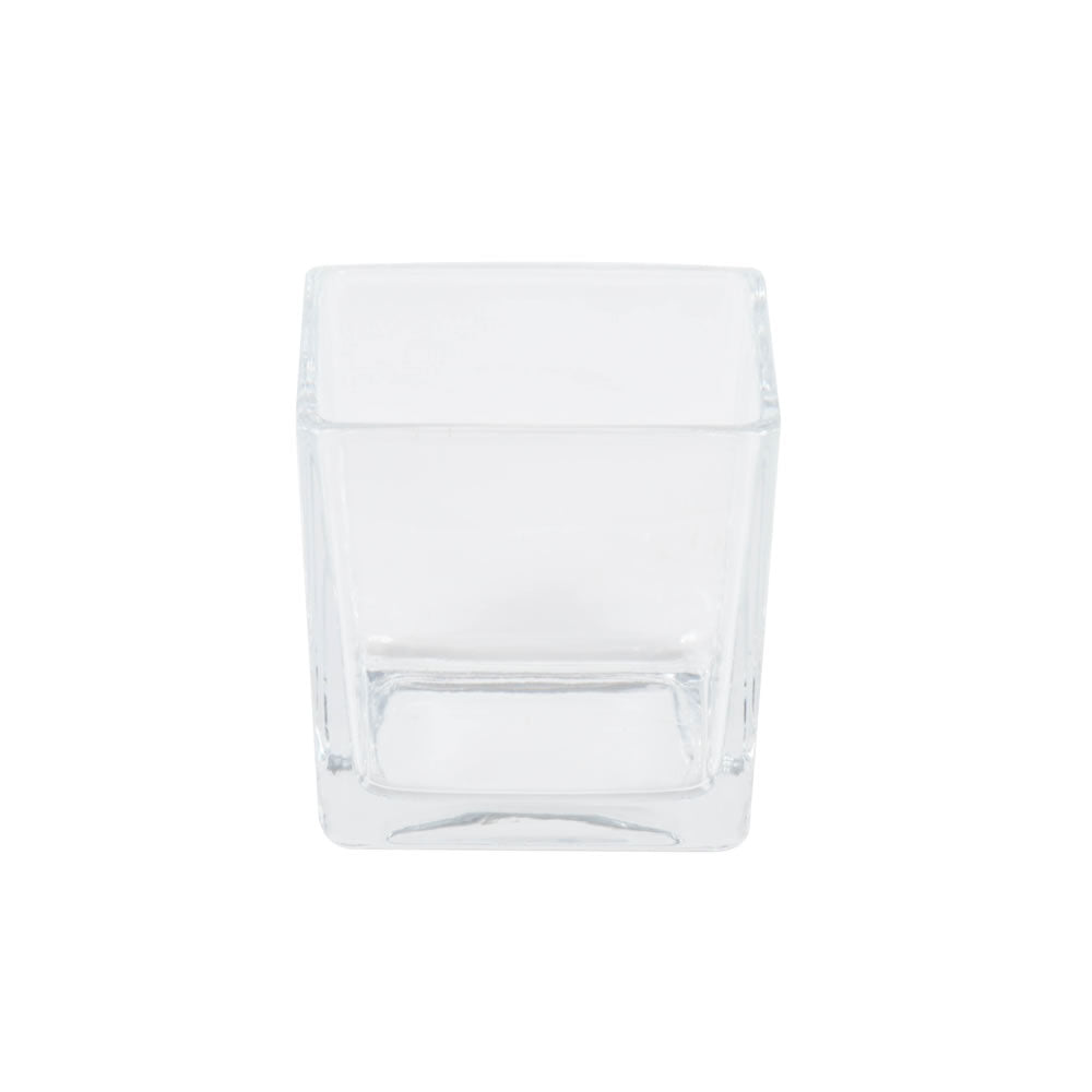 Vickerman 3" Clear Cube Glass Container. Includes four pieces per set.