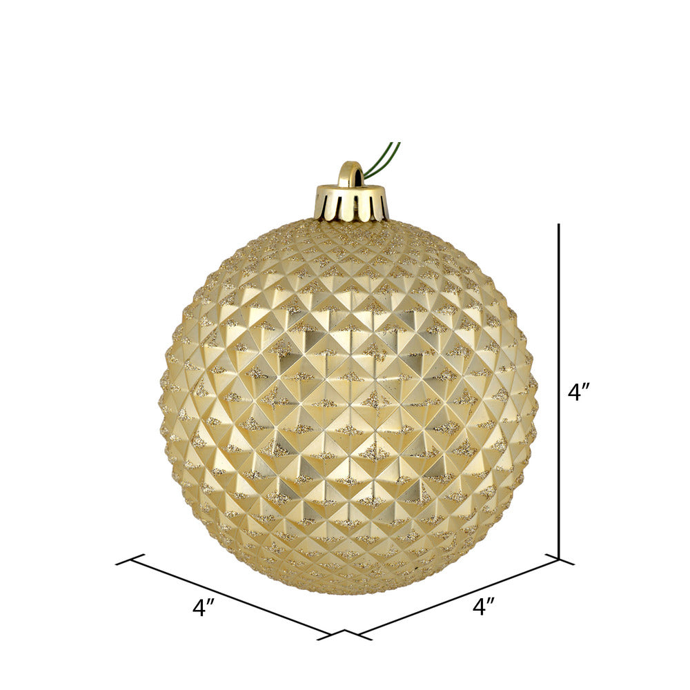 Vickerman 4" Champagne Durian Glitter Ball Ornament 6 per Bag