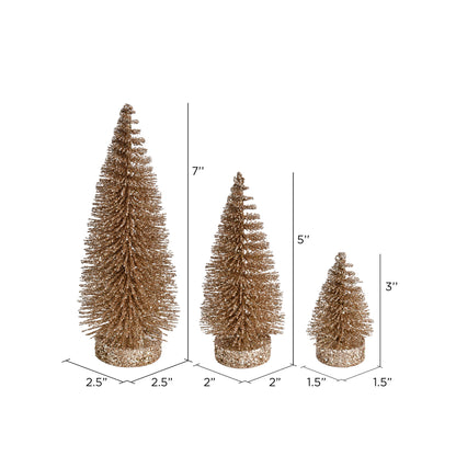 Vickerman 3"-5"-7" Champagne Glitter Oval Pine Artificial Christmas Tree Set of 3