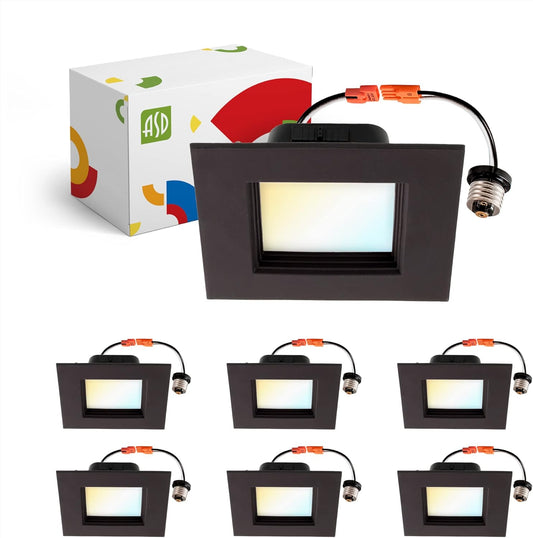 ASD Lighting LED Square Downlight Retrofit Kit 6" 12W 120V CCT Selectable 2700/3000/3500/4000/5000K Dimmable PC, Baffle Trim, Oil Rubbed Bronze UL 6pack