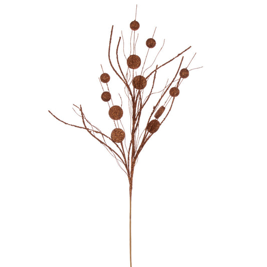 Vickerman 33" Copper Ball and Coin Glitter Twig Spray 6 per bag.