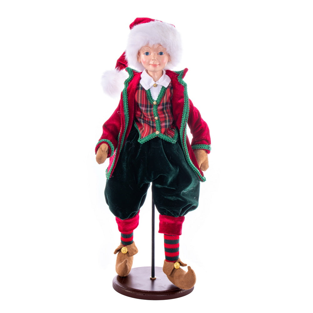 Vickerman 18" Red Plaid Fairy Boy with Stand.