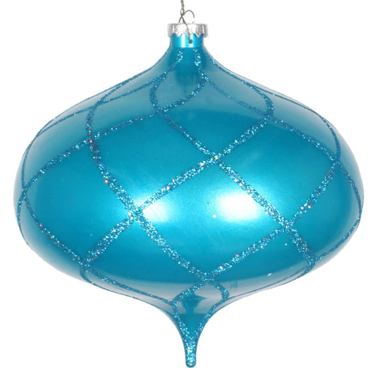 Vickerman 8" Turquoise Candy Glitter Net Onion Christmas Ornament