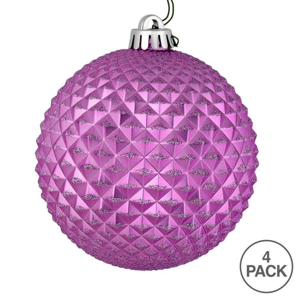 Vickerman 6" Orchid Durian Glitter Ball Ornament 4 per Bag