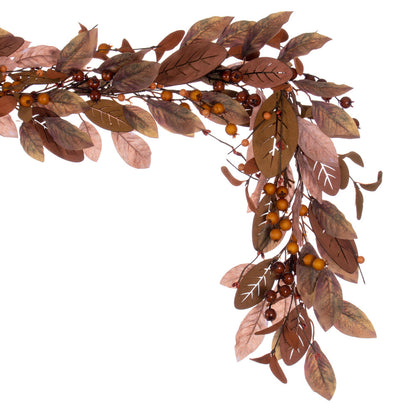 Vickerman 5' Artificial Light Brown Fall Berry and Wood Leaf Garland