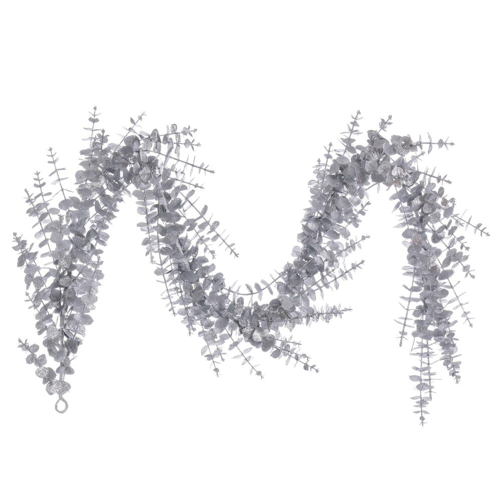Vickerman 6' Silver Artificial Eucalyptus Glitter Garland.