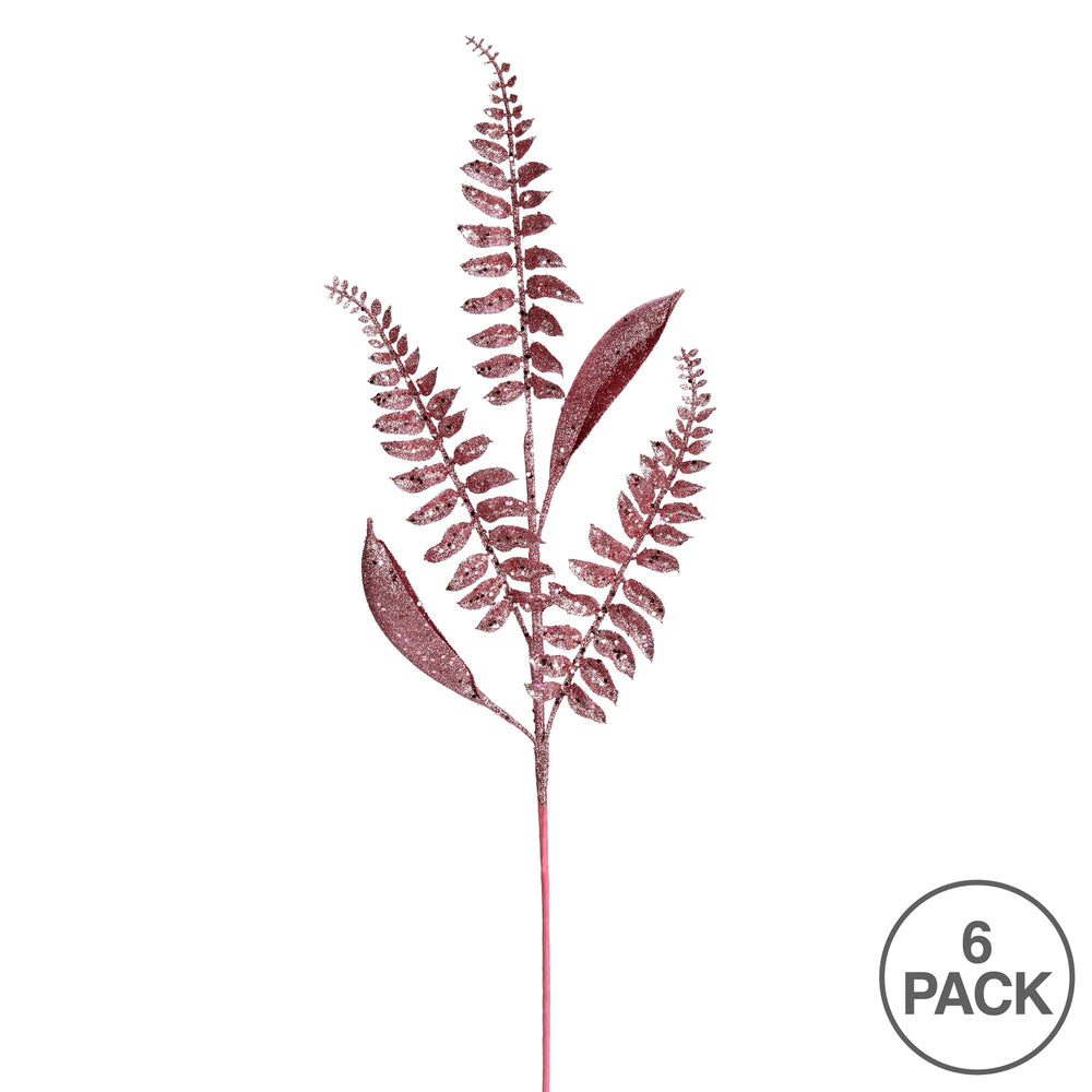Vickerman 33" Pink Fern Leaf Glitter Artificial Christmas Spray. Includes 6 sprays per pack.