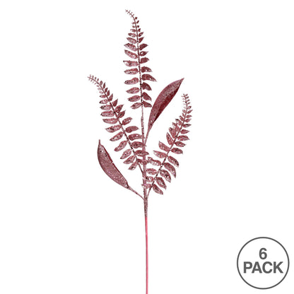 Vickerman 33" Pink Fern Leaf Glitter Artificial Christmas Spray. Includes 6 sprays per pack.