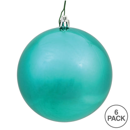 Vickerman 4" Teal Shiny Ball Ornament 6 per Bag