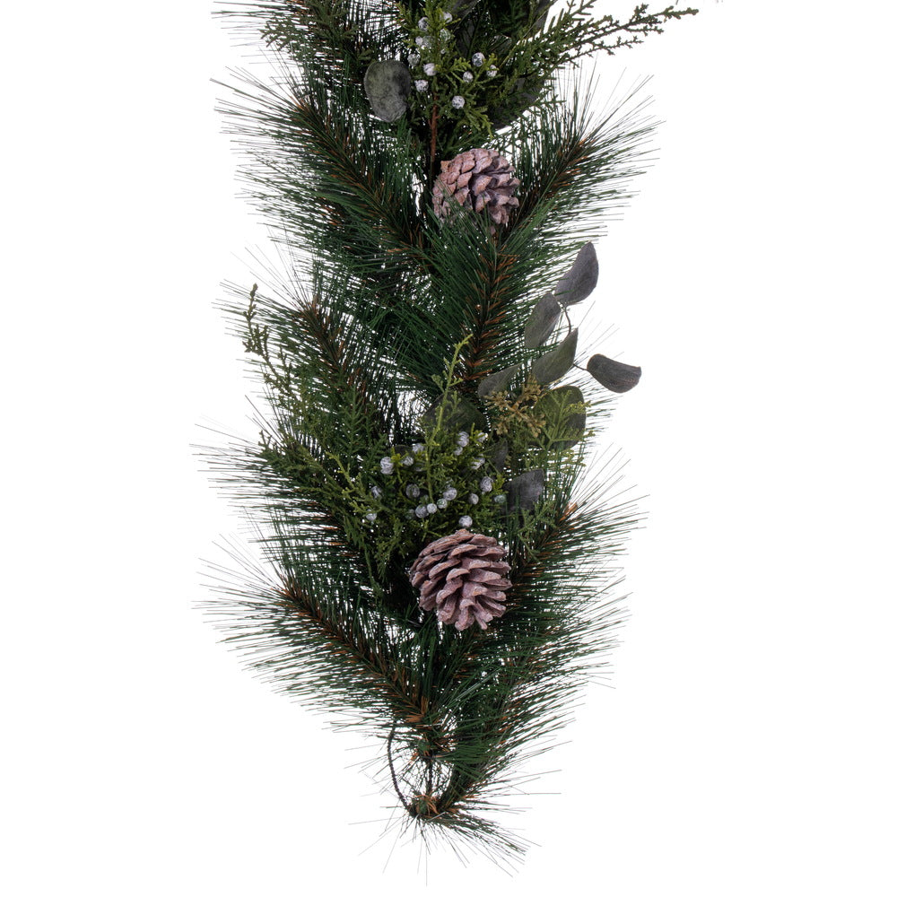 Vickerman 6' x 12" Artificial Long Leaf Pine with Seeded Cedar Eucalyptus Foliage and Pinecones Garland