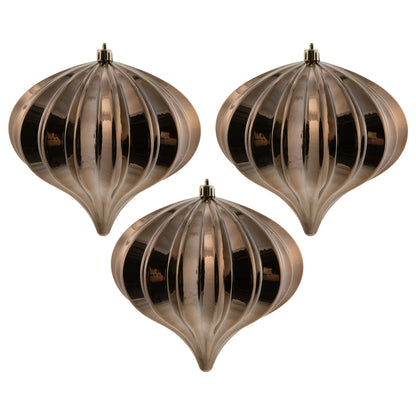 Vickerman 5.7" Mocha Shiny Onion Christmas Ornament UV treated Set of 3