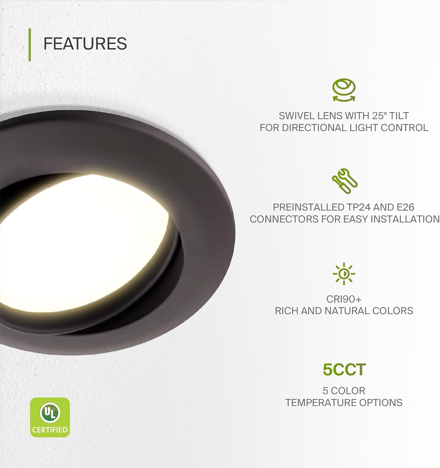 ASD Lighting LED Downlight Retrofit Kit Gimbal 6" 15W 120V CCT Selectable 2700/3000/3500/4000/5000K Dimmable Oil Rubbed Bronze UL 6pack