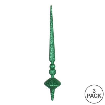 Vickerman 12" Green Glitter Cupola Finial Ornament Pack of 3