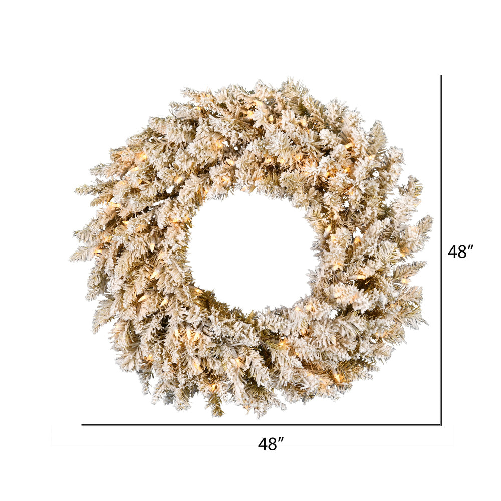 Vickerman 48" Frosted Gold Artificial Christmas Wreath Warm White Dura-lit LED Lights