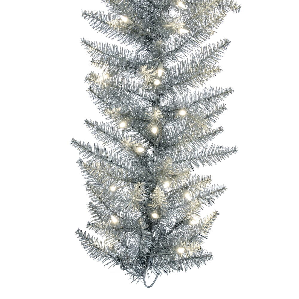 Vickerman 9' Sliver Artificial Christmas Garland Warm White Dura-Lit LED lights.
