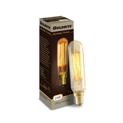 BULBRITE INCANDESCENT T6 CANDELABRA SCREW (E12) 25W DIMMABLE NOSTALGIC LIGHT BULB 2200K/AMBER 4PK (132506)