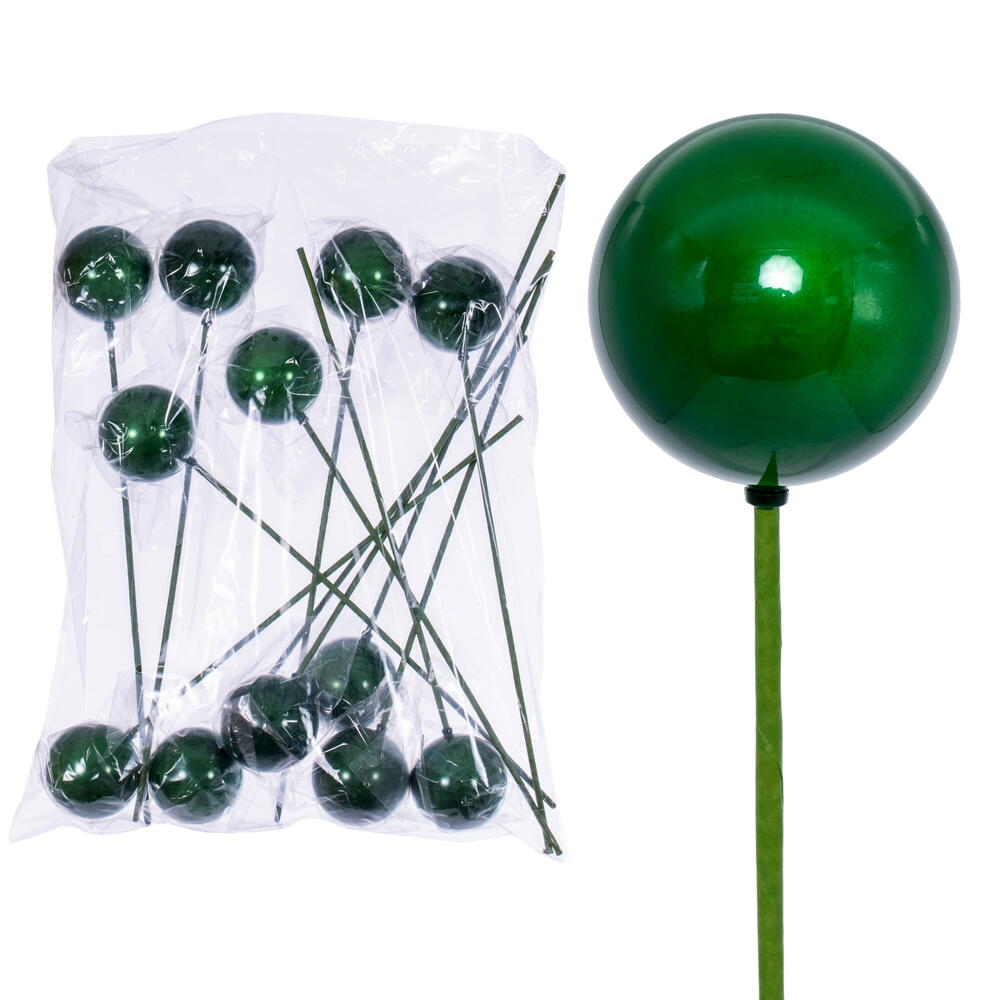 Vickerman 3" x 18" Green Pearl Ball Ornament Stick 12 per bag.