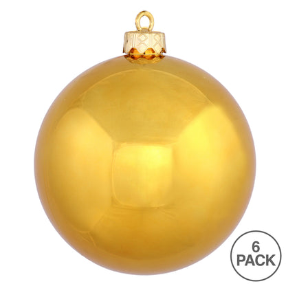 Vickerman 4" Antique Gold Shiny Ball Ornament 6 per Bag