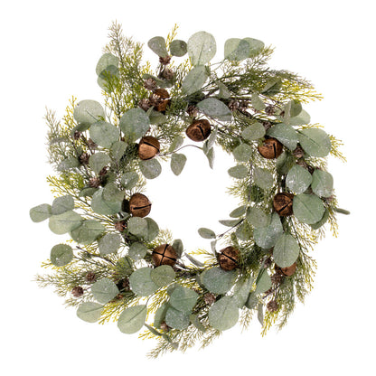 Vickerman 22" Artificial Winter Cedar Pinecone Eucalyptus and Brown Jingle Bell Wreath