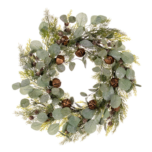 Vickerman 22" Artificial Winter Cedar Pinecone Eucalyptus and Brown Jingle Bell Wreath