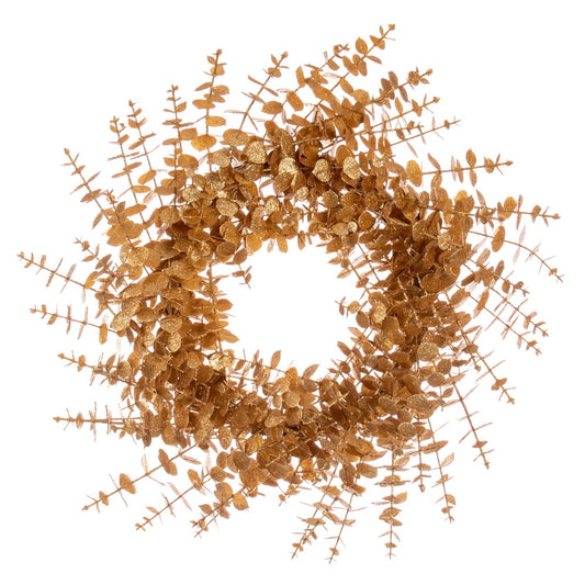 Vickerman 24" Gold Artificial Eucalyptus Glitter Wreath.