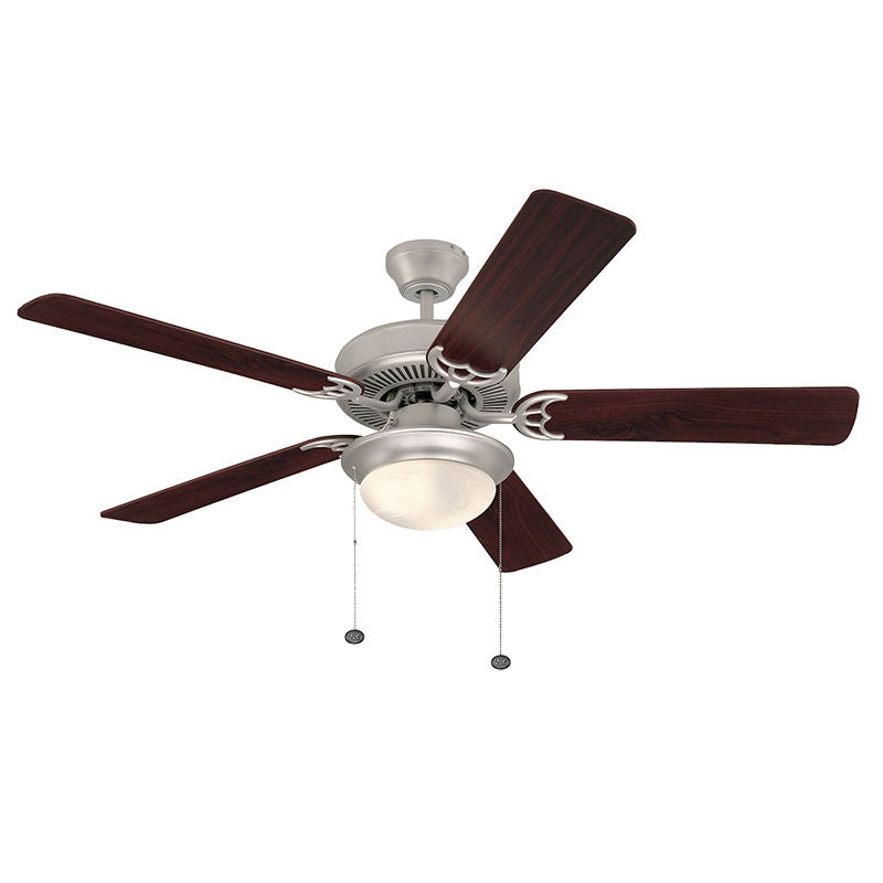 Westgate 52In 5-Blade Ceiling Fan And Light 2X9W A19 Pull Ch. Bn And Rosewood/Silv Oak Blades, Commercial Indoor Lighting, 9W*2, 800 Lumens*2, 3000K, Brush Nickel And Reversible Rosewood/Silver Oak Finish No