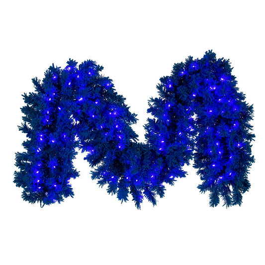 Vickerman 9' x 14" Flk Turquoise Fir Artificial Garland Dura-Lit® Turquoise LED Mini Lights.