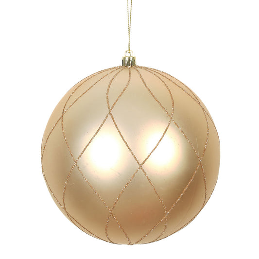 Vickerman 8" Café Latte Matte and Glitter Swirl Ball Ornament