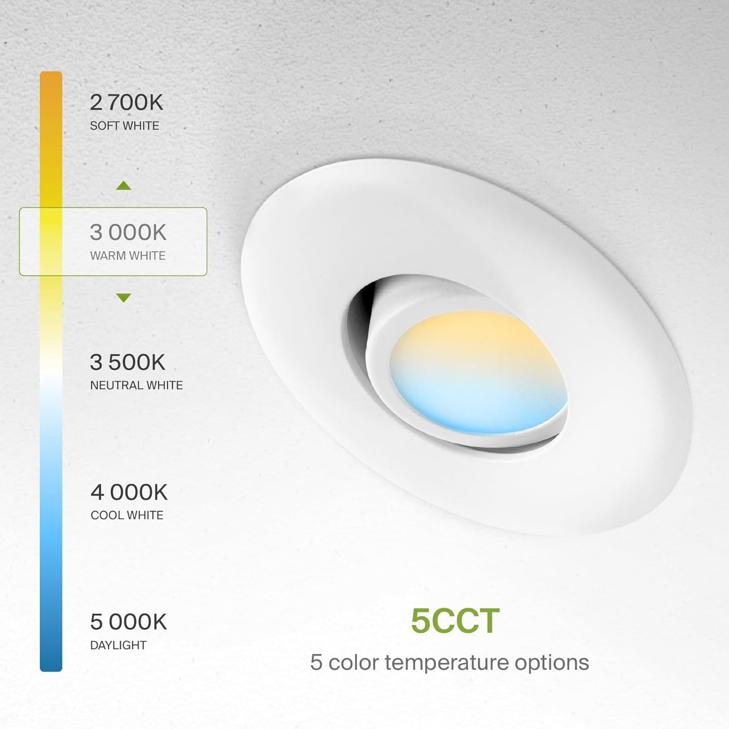 ASD Lighting LED Round Recessed Mini Panel Gimbal Airtight 3" 6W 120V Dimmable CCT Selectable 2700/3000/3500/4000/5000K White UL 6pack