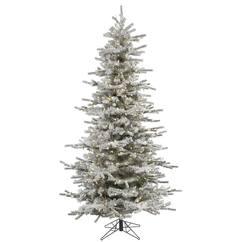 Vickerman 4.5' Flocked Sierra Fir Slim Artificial Christmas Tree Pure White Single Mold LED lights